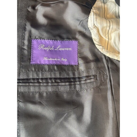 Ralph Lauren Blazer Black Hand Tailored Purple Label Stripe Suit Wool Jacket 41L - Picture 2 of 15